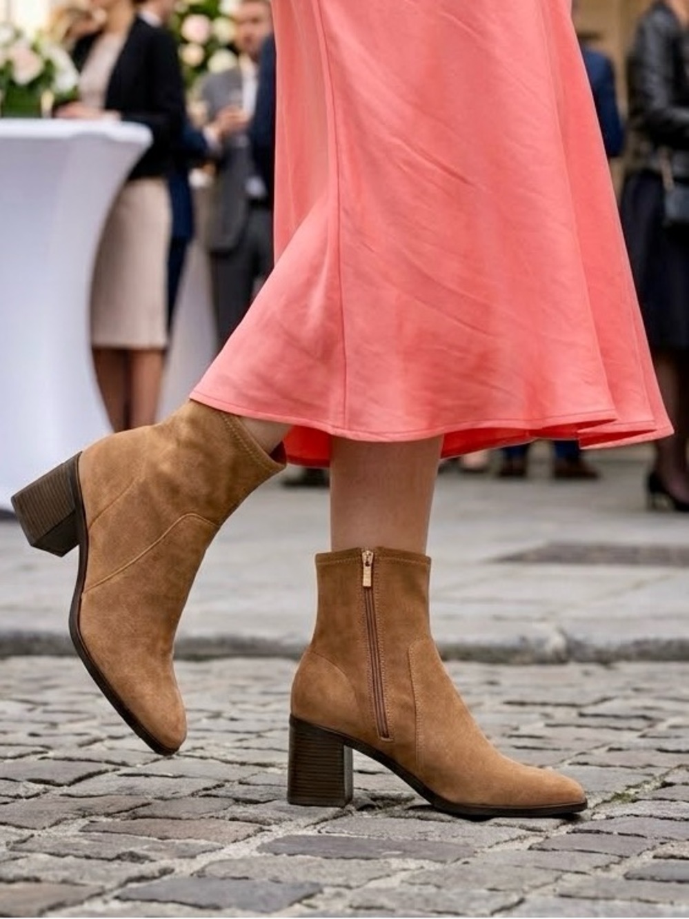 Anne Klein ASTRID Ankle Boots Women’s 9.5 Tan Suede Block Heel Side Zip